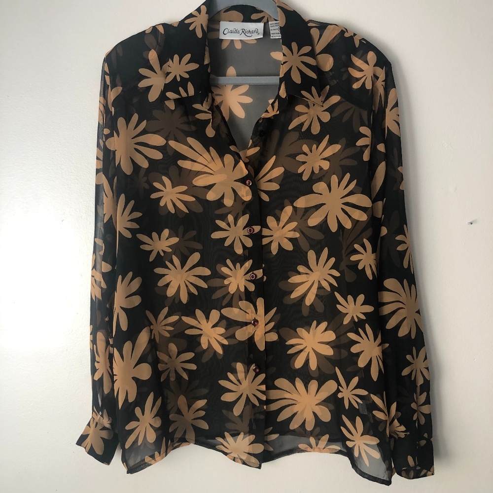 Claudia Richard Sheer Button Up Blouse, Size XL